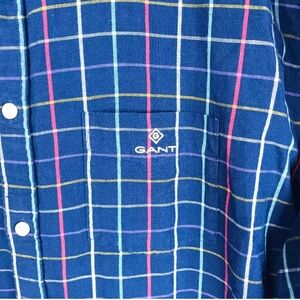 NWOT Gant Mens Regular Fit Blue Check Linen Blend Size XL (fits US L) Shirt